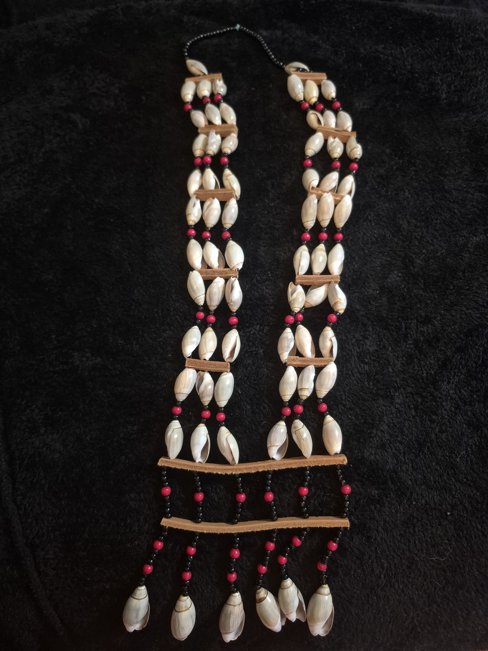 Handmade Shell Bead Statement Necklace in White and Red